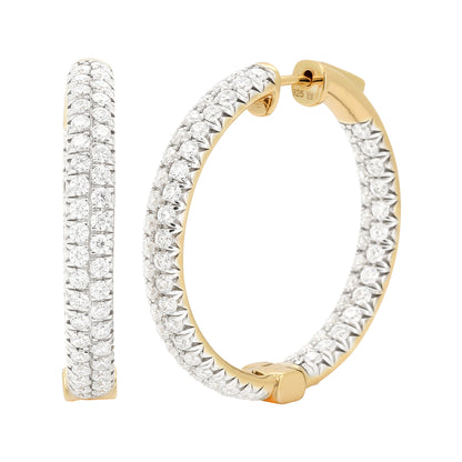 Two-Row Moissanite Inside Out Hoop Earrings, 14K Gold Plated Silver, Circular Shape Prong Set, Size 23MM  & 31MM