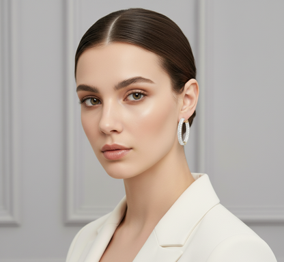 Two-Row Moissanite Inside Out Hoop Earrings, 14K Gold Plated Silver, Circular Shape Prong Set, Size 23MM  & 31MM