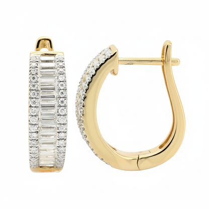 1CTW Moissanite Baguette Huggie Earrings, 14K Gold Plated Silver, Christmas Give Away, Bridal Wedding Jewelry Gift for Her