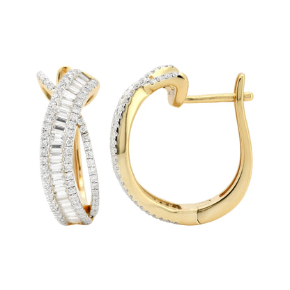 1.4CTW Moissanite Baguette Hoop Earrings, 21MM 14K Gold Plated Huggies, Statement Bridal Wedding Jewelry, Christmas Gift for Her