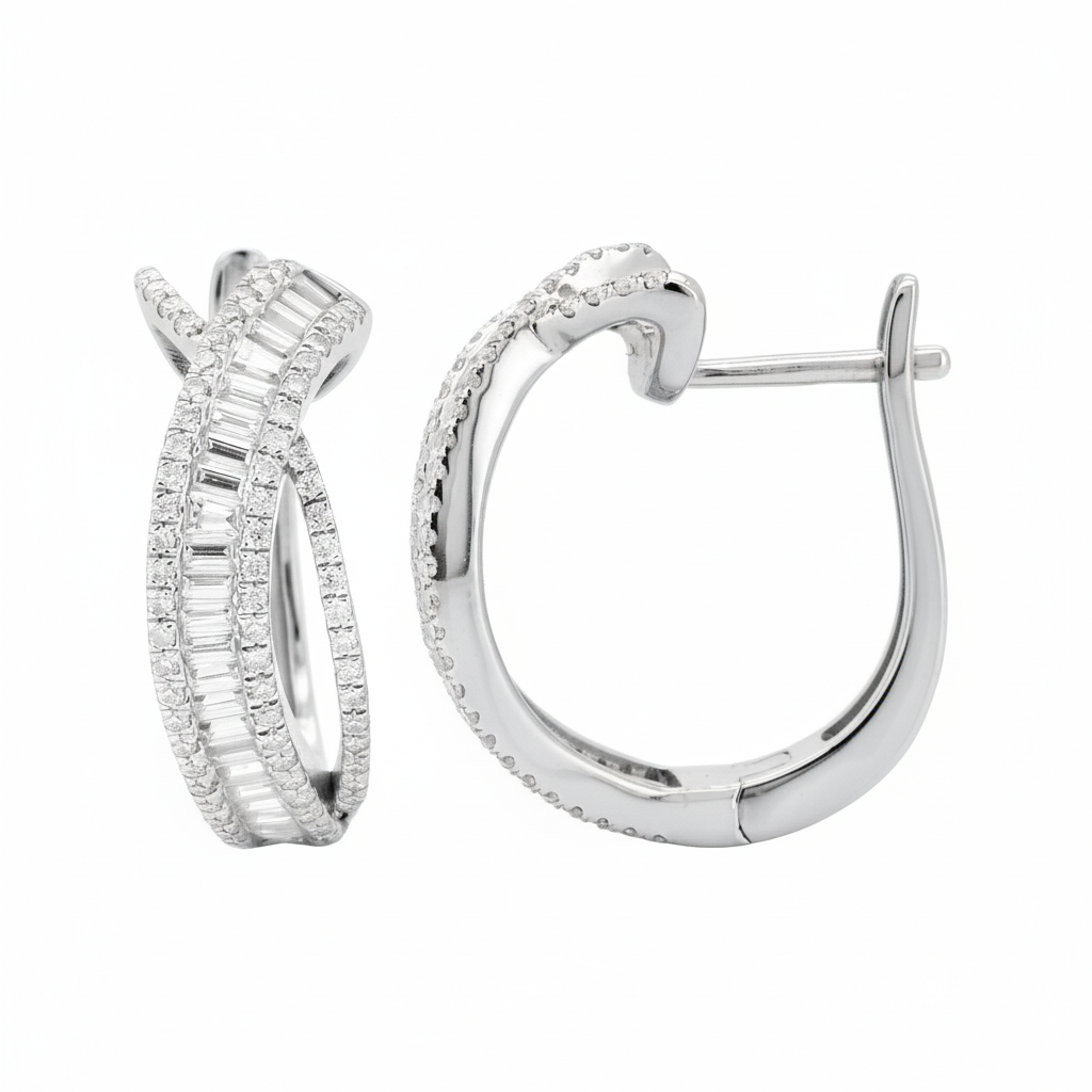 1.4CTW Moissanite Baguette Hoop Earrings, 21MM 14K Gold Plated Huggies, Statement Bridal Wedding Jewelry, Christmas Gift for Her