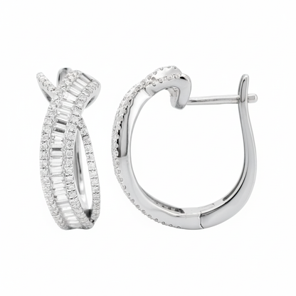 1.4CTW Moissanite Baguette Hoop Earrings, 21MM 14K Gold Plated Huggies, Statement Bridal Wedding Jewelry, Christmas Gift for Her