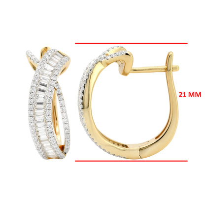 1.4CTW Moissanite Baguette Hoop Earrings, 21MM 14K Gold Plated Huggies, Statement Bridal Wedding Jewelry, Christmas Gift for Her