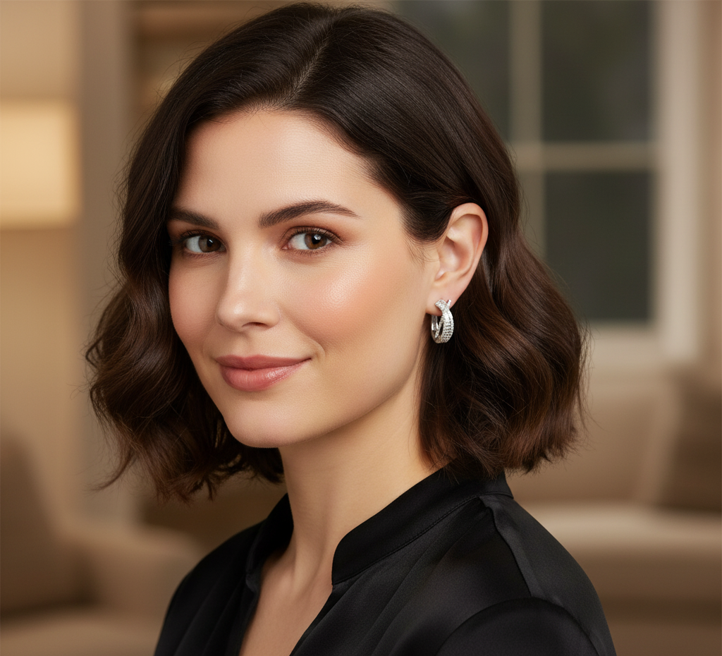 1.4CTW Moissanite Baguette Hoop Earrings, 21MM 14K Gold Plated Huggies, Statement Bridal Wedding Jewelry, Christmas Gift for Her