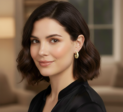 1.4CTW Moissanite Baguette Hoop Earrings, 21MM 14K Gold Plated Huggies, Statement Bridal Wedding Jewelry, Christmas Gift for Her