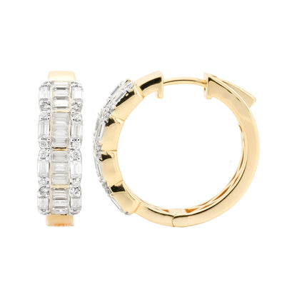 1.8CTW Baguette Moissanite Hoop Earrings, 20MM Hinged Huggie, 14K Gold Plated Bridal Diamond Alternative, Christmas Gift for Wife