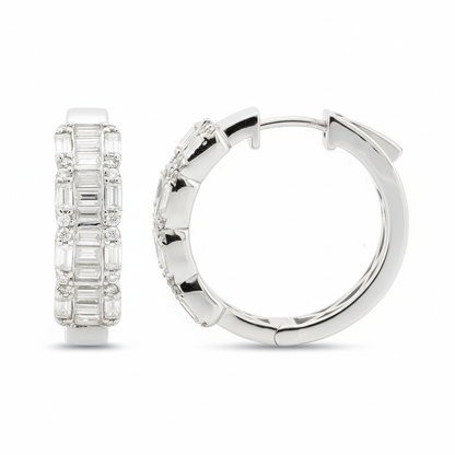 1.8CTW Baguette Moissanite Hoop Earrings, 20MM Hinged Huggie, 14K Gold Plated Bridal Diamond Alternative, Christmas Gift for Wife