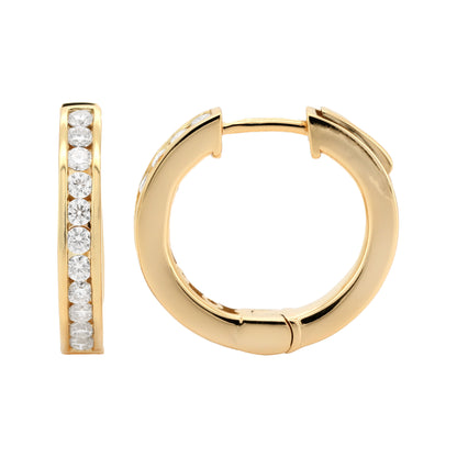 14K Gold Huggie Earrings, Lab Diamond Channel Set 18MM Hoop, Minimalist Bride Gift |Ideal for holiday season, Metal Option Available