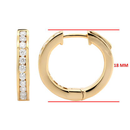 14K Gold Huggie Earrings, Lab Diamond Channel Set 18MM Hoop, Minimalist Bride Gift |Ideal for holiday season, Metal Option Available