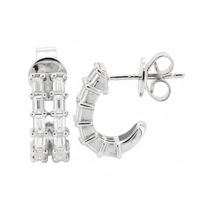 Baguette Moissanite Huggie, 14K Gold Plated Silver 1CTW Prong Set Diamond Alternative, 12MM Small Earrings, Gift for Her