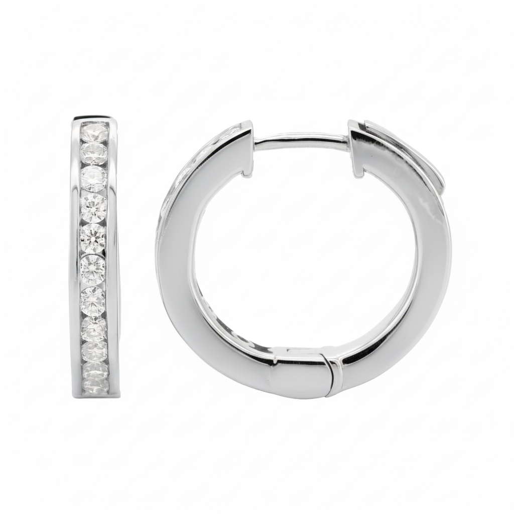 14K Gold Huggie Earrings, Lab Diamond Channel Set 18MM Hoop, Minimalist Bride Gift |Ideal for holiday season, Metal Option Available