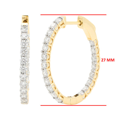 Dazzling Oval Shape | Moissanite Hoop Earrings | 14K Gold Plated Silver | Prong Set Diamond Alternative Hoops | Available in 27 MM & 31 MM