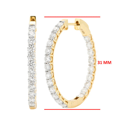 Dazzling Oval Shape | Moissanite Hoop Earrings | 14K Gold Plated Silver | Prong Set Diamond Alternative Hoops | Available in 27 MM & 31 MM