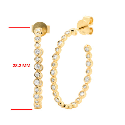 14K Gold Plated Silver Hoop | 1 CTW Moissanite Bezel Set | Dainty Diamond Look Earrings | Gift for Her | Everyday Jewelry