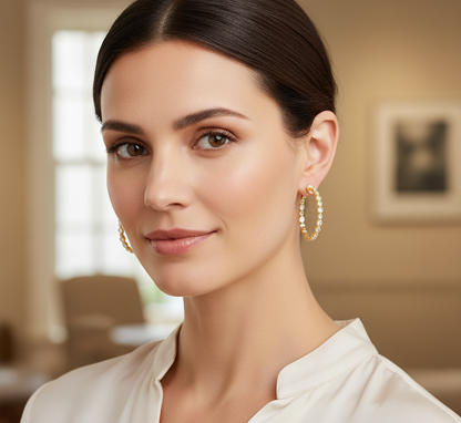 14K Gold Plated Silver Hoop | 1 CTW Moissanite Bezel Set | Dainty Diamond Look Earrings | Gift for Her | Everyday Jewelry