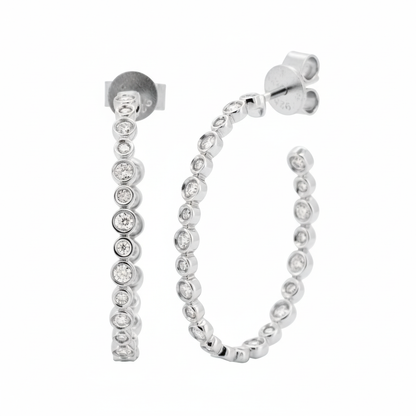 14K Gold Plated Silver Hoop | 1 CTW Moissanite Bezel Set | Dainty Diamond Look Earrings | Gift for Her | Everyday Jewelry