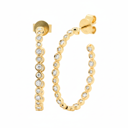 14K Gold Plated Silver Hoop | 1 CTW Moissanite Bezel Set | Dainty Diamond Look Earrings | Gift for Her | Everyday Jewelry