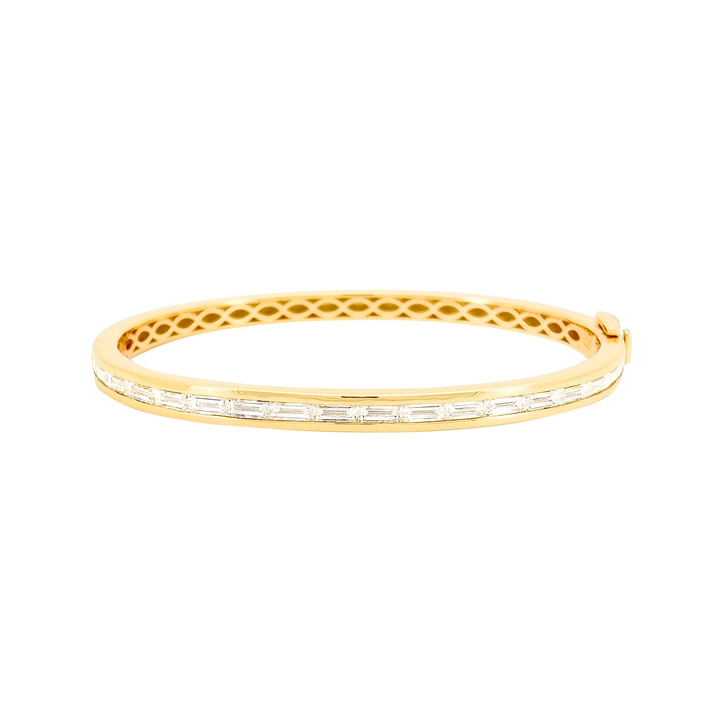 18K Gold-Plated Silver 2 1/2 CTW Moissanite Bangle: Baguette-Cut Cuff Bracelet