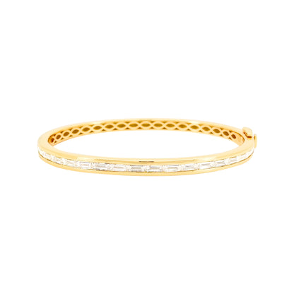 18K Gold-Plated Silver 2 1/2 CTW Moissanite Bangle: Baguette-Cut Cuff Bracelet