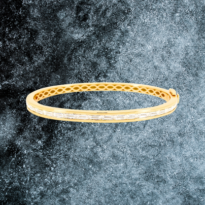 18K Gold-Plated Silver 2 1/2 CTW Moissanite Bangle: Baguette-Cut Cuff Bracelet