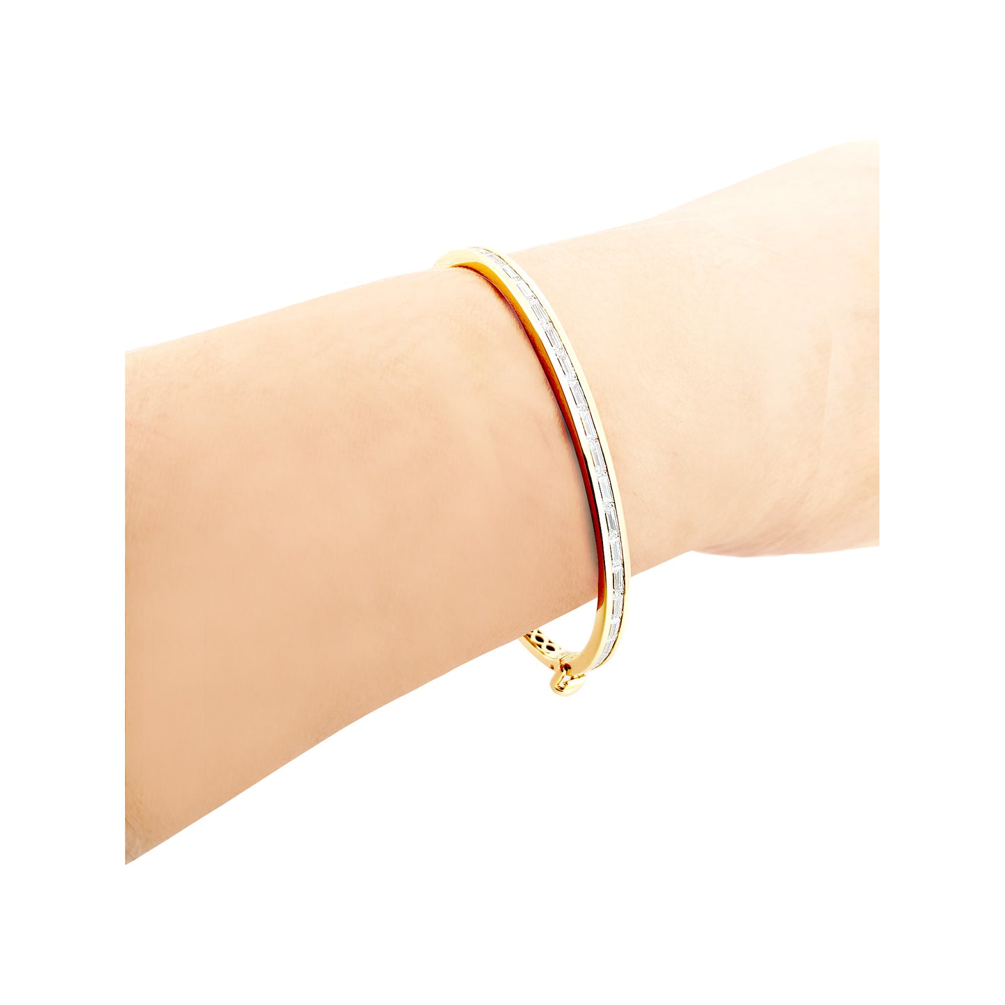 18K Gold-Plated Silver 2 1/2 CTW Moissanite Bangle: Baguette-Cut Cuff Bracelet