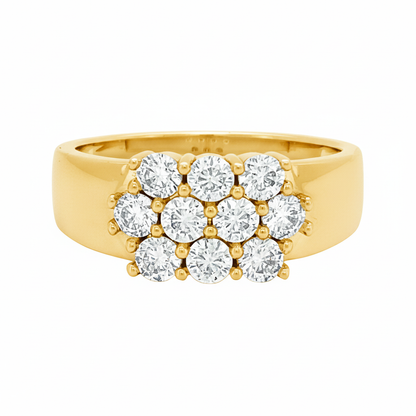 14K Gold Plated Silver Moissanite Unisex Cluster Ring 10 Round Moissanite for Brilliant Sparkle | Prong Setting |Personalised Gift