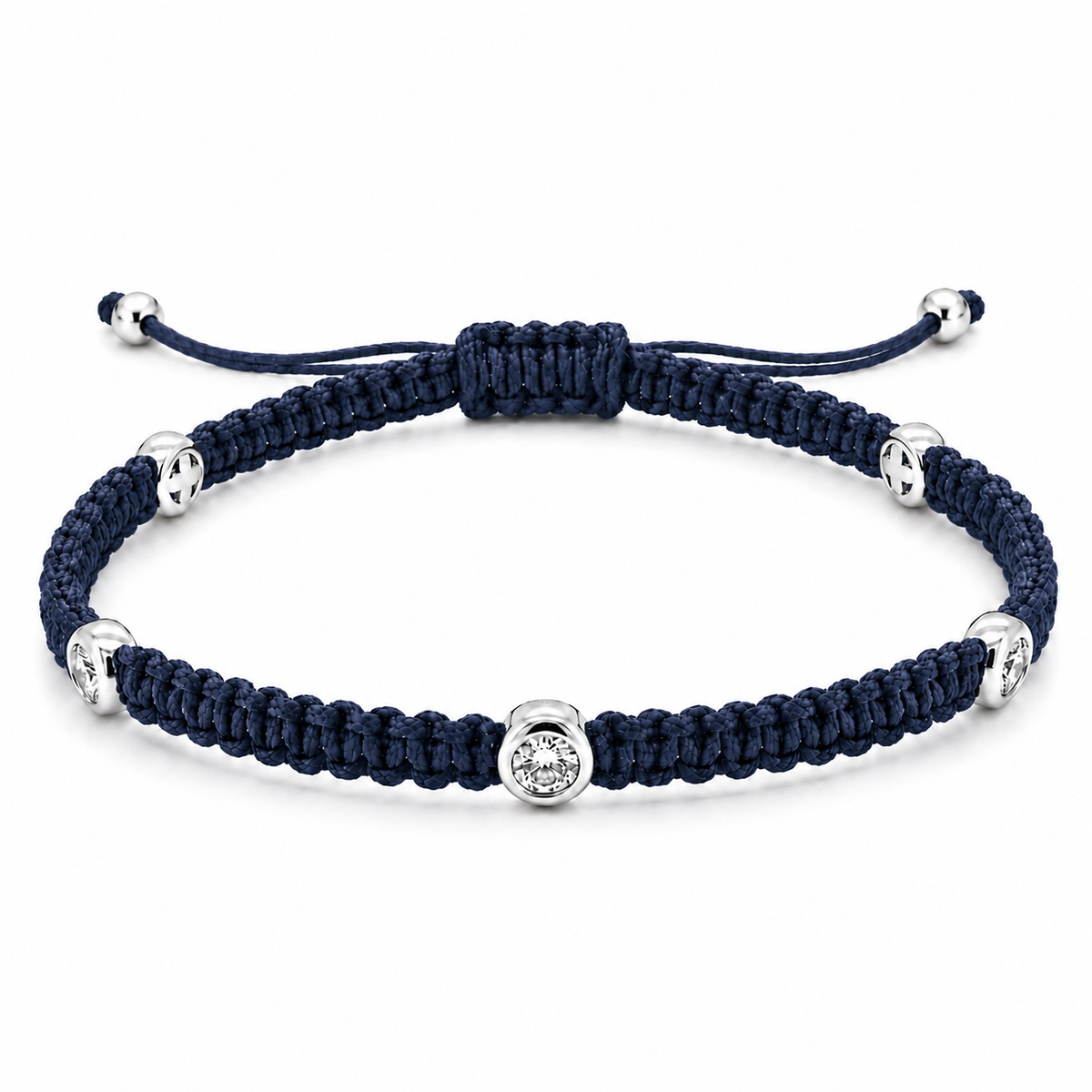 Lab Grown Diamond 0.15 CTW Bezel Set Sterling Silver Macrame Bracelet for Men | (GIS Certified)