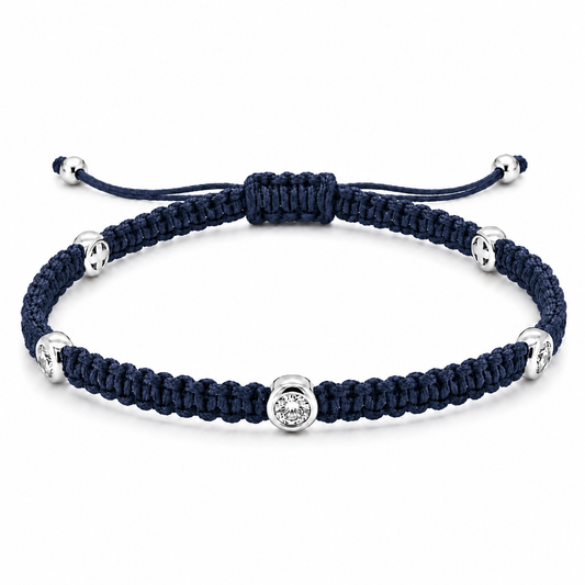 Round Lab Diamond 5 Station Macram Cord Bracelet - Large Model