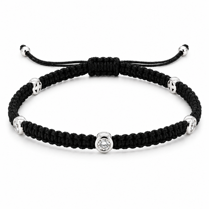 Lab Grown Diamond 0.15 CTW Bezel Set Sterling Silver Macrame Bracelet for Men | (GIS Certified)