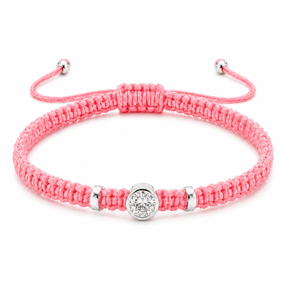 Round Lab Grown Diamond Macram Cord Bracelet Sterling Silver - Multi-color stackable bracelets