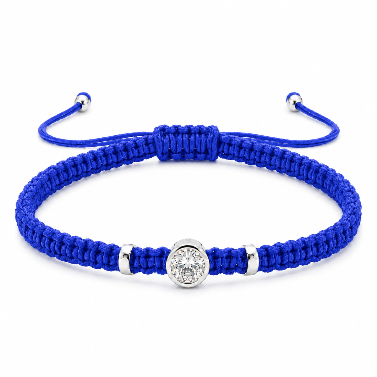 Round Lab Grown Diamond Macram Cord Bracelet Sterling Silver - Multi-color stackable bracelets