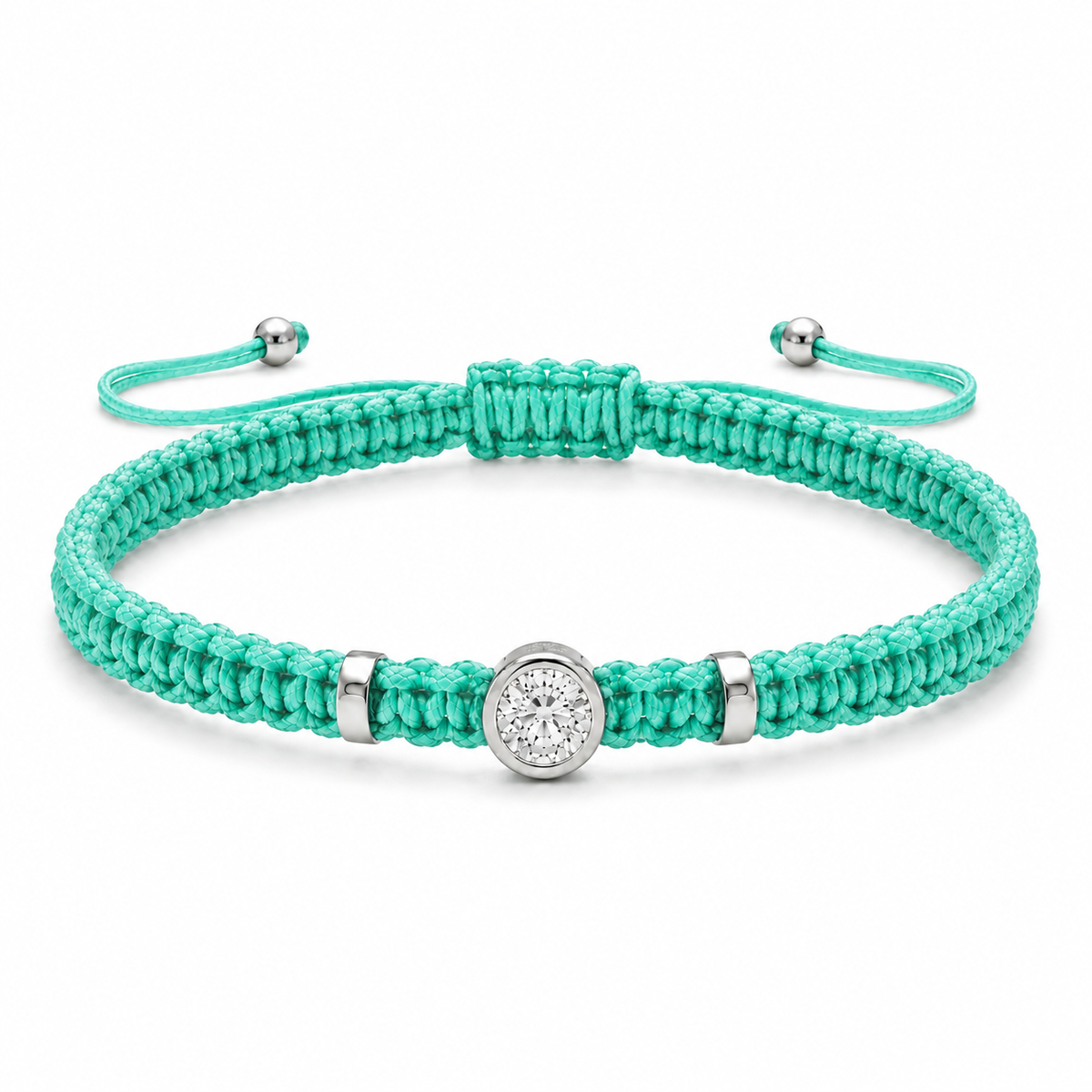 Round Lab Grown Diamond Macram Cord Bracelet Sterling Silver - Multi-color stackable bracelets