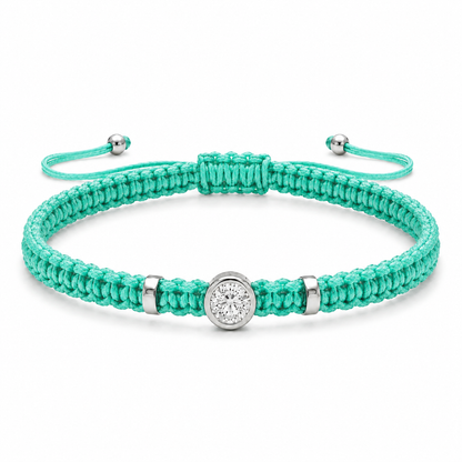 Round Lab Grown Diamond Macram Cord Bracelet Sterling Silver - Multi-color stackable bracelets