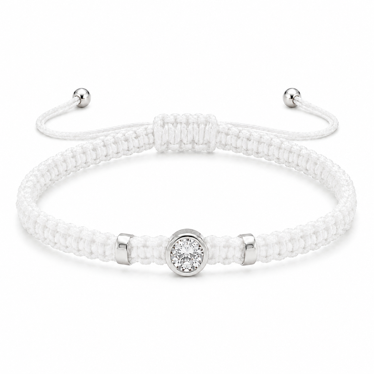 Round Lab Grown Diamond Macram Cord Bracelet Sterling Silver - Multi-color stackable bracelets