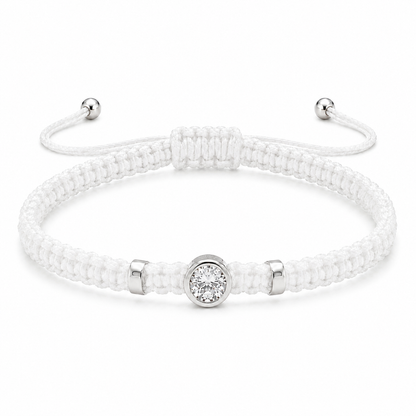 Round Lab Grown Diamond Macram Cord Bracelet Sterling Silver - Multi-color stackable bracelets