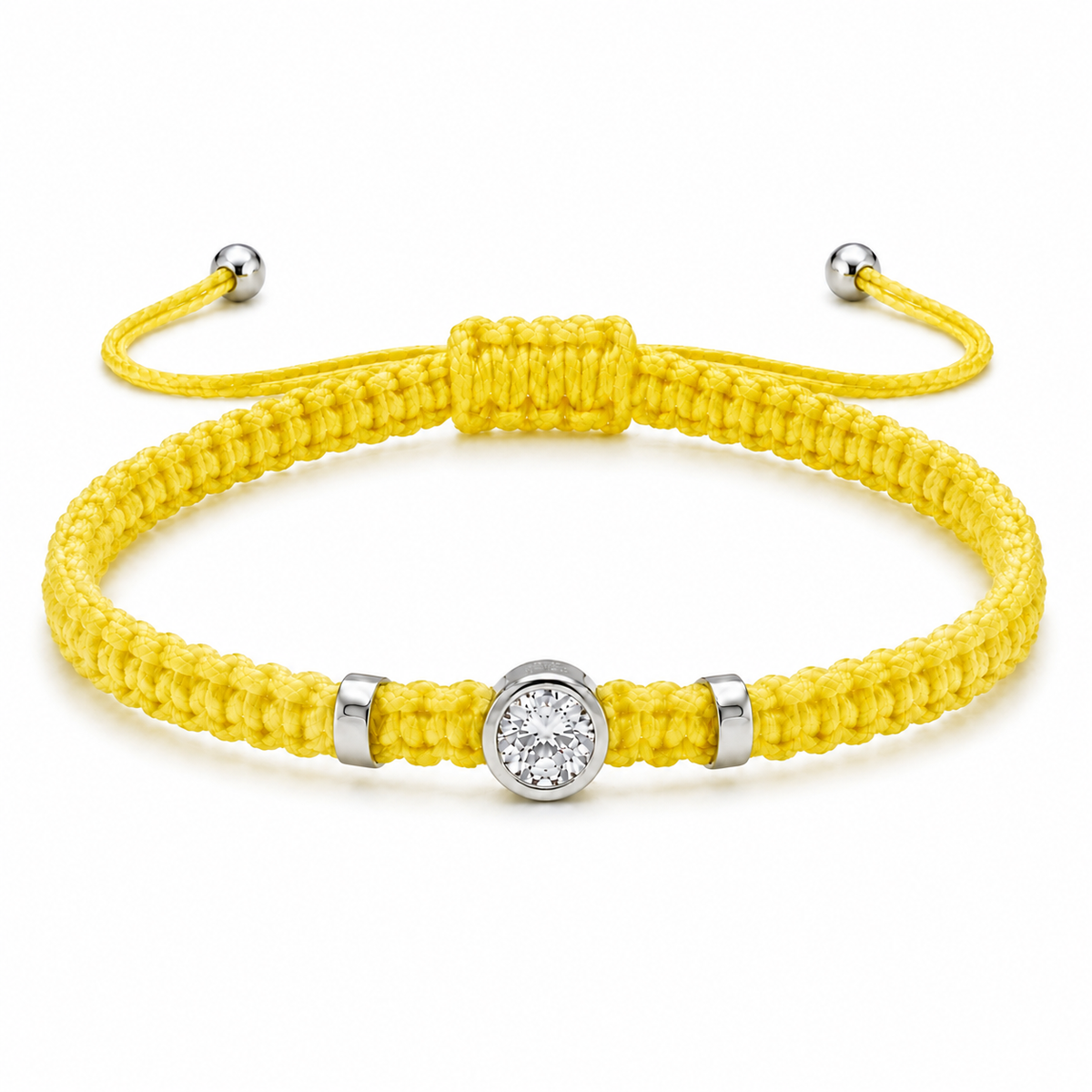 Round Lab Grown Diamond Macram Cord Bracelet Sterling Silver - Multi-color stackable bracelets