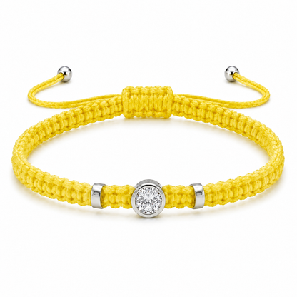 Round Lab Grown Diamond Macram Cord Bracelet Sterling Silver - Multi-color stackable bracelets