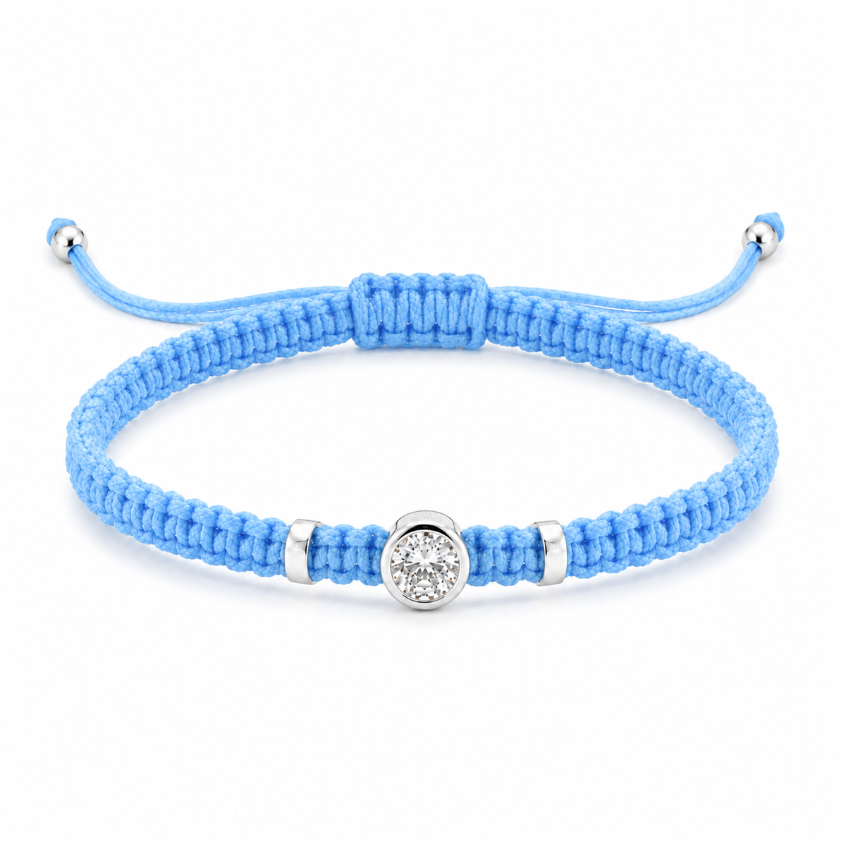 Round Lab Grown Diamond Macram Cord Bracelet Sterling Silver - Multi-color stackable bracelets
