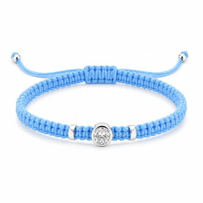 Round Lab Grown Diamond Macram Cord Bracelet Sterling Silver - Multi-color stackable bracelets
