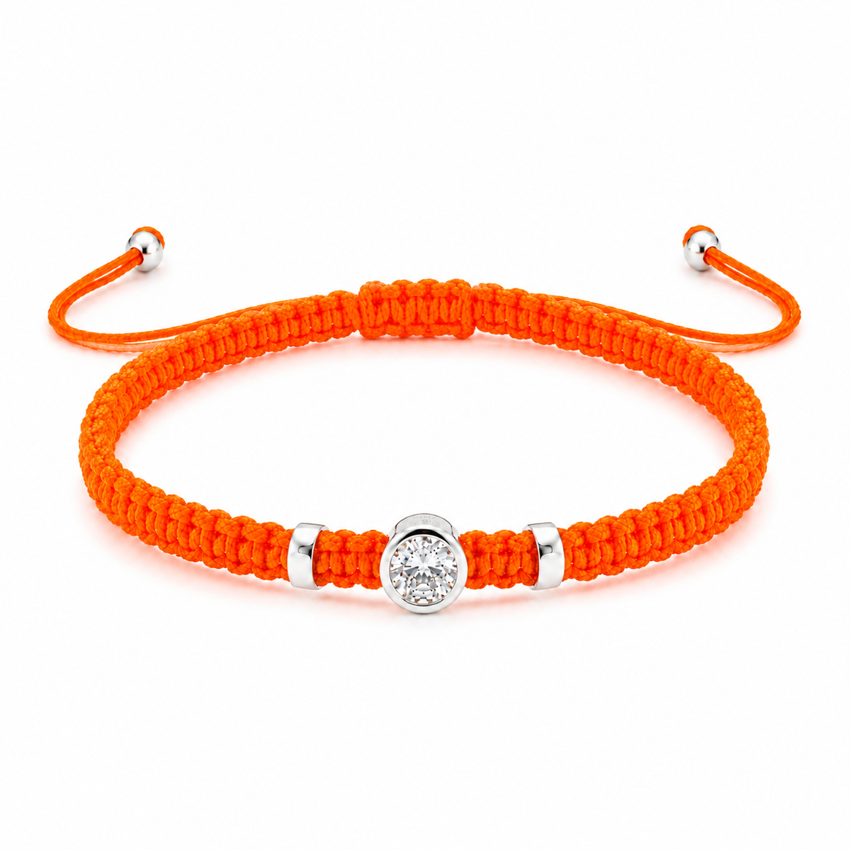 Round Lab Grown Diamond Macram Cord Bracelet Sterling Silver - Multi-color stackable bracelets
