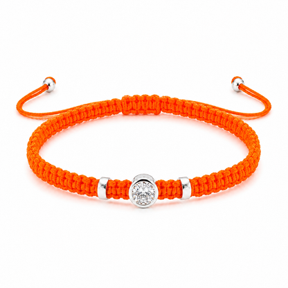 Round Lab Grown Diamond Macram Cord Bracelet Sterling Silver - Multi-color stackable bracelets