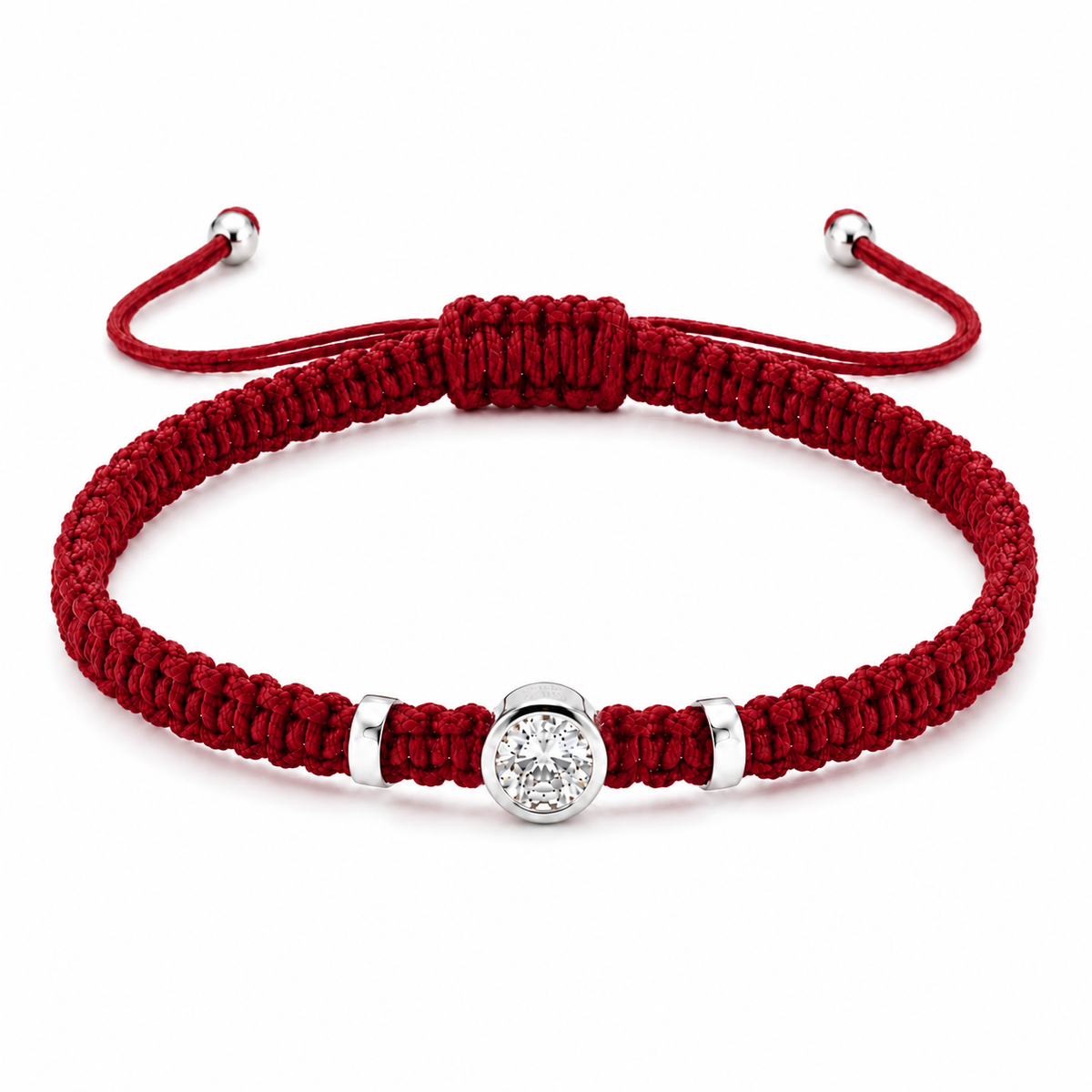 Round Lab Grown Diamond Macram Cord Bracelet Sterling Silver - Multi-color stackable bracelets