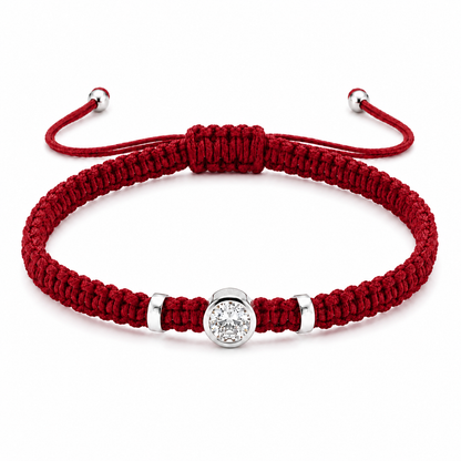 Round Lab Grown Diamond Macram Cord Bracelet Sterling Silver - Multi-color stackable bracelets