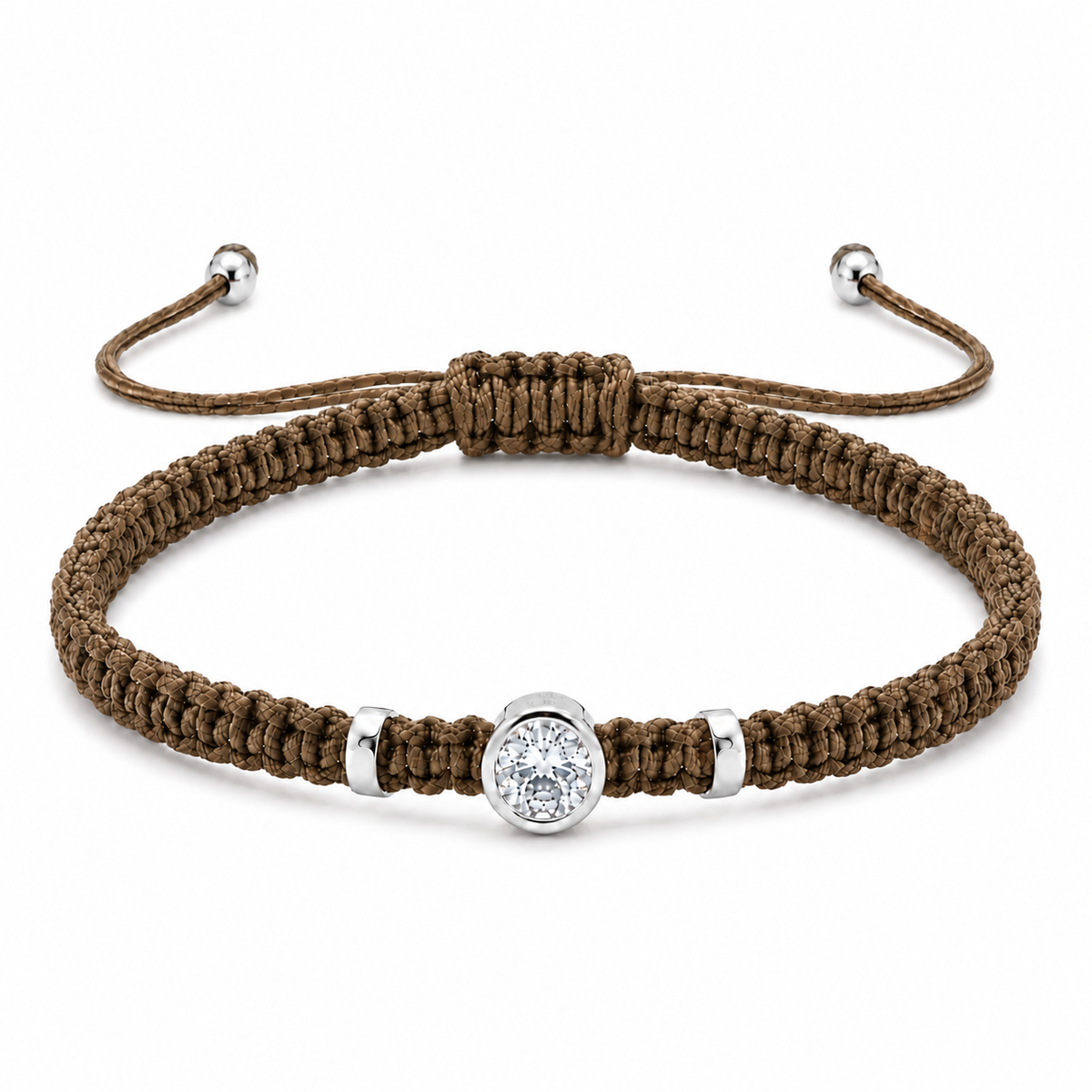 Round Lab Grown Diamond Macram Cord Bracelet Sterling Silver - Multi-color stackable bracelets