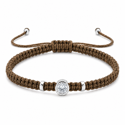 Round Lab Grown Diamond Macram Cord Bracelet Sterling Silver - Multi-color stackable bracelets