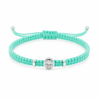 Round Lab Grown Diamond Macram Cord Bracelet Sterling Silver - Multi-color stackable bracelets