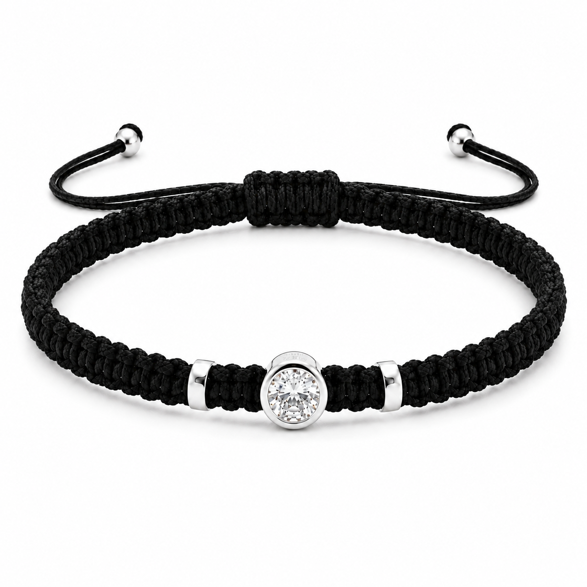 Round Lab Grown Diamond Macram Cord Bracelet Sterling Silver - Multi-color stackable bracelets
