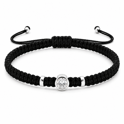 Round Lab Grown Diamond Macram Cord Bracelet Sterling Silver - Multi-color stackable bracelets