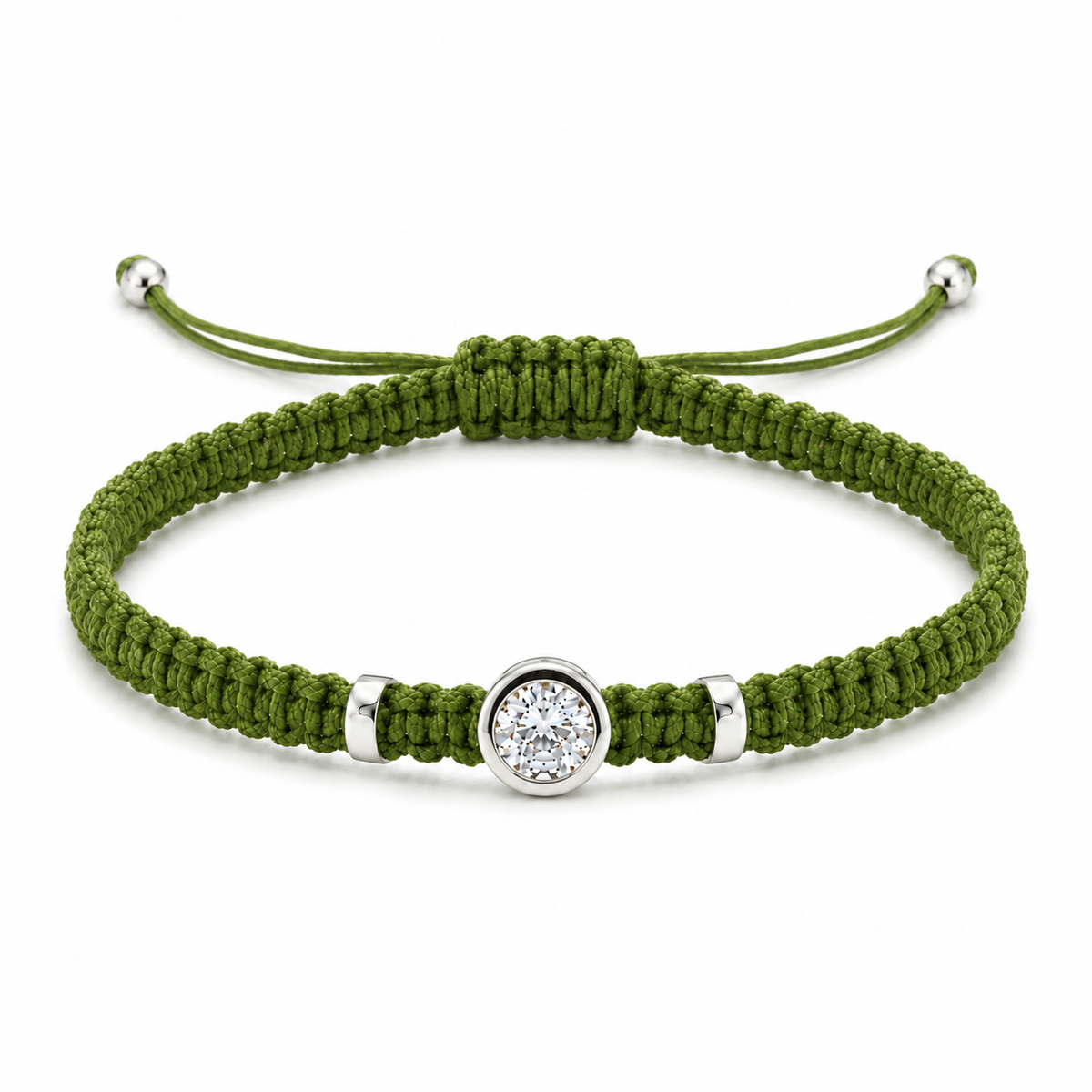 Round Lab Grown Diamond Macram Cord Bracelet Sterling Silver - Multi-color stackable bracelets