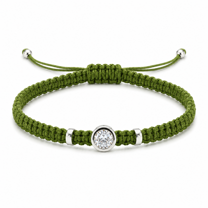 Round Lab Grown Diamond Macram Cord Bracelet Sterling Silver - Multi-color stackable bracelets
